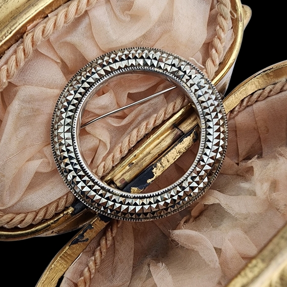 Vintage Brooch Marcasite 925 Sterling Silver Pin Art DecoA0222 -Q6